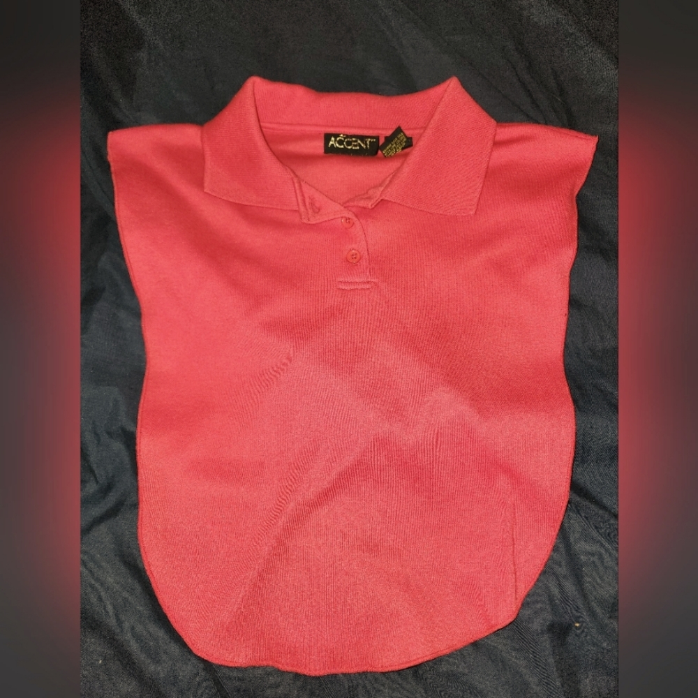 Accent Female under dickie red buttoned shirt